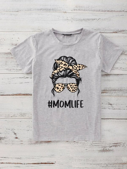 Mom Life Cheetah Shirt Grey Medium