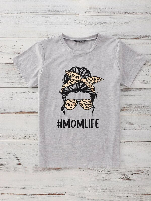 Mom Life Cheetah Shirt Grey Small