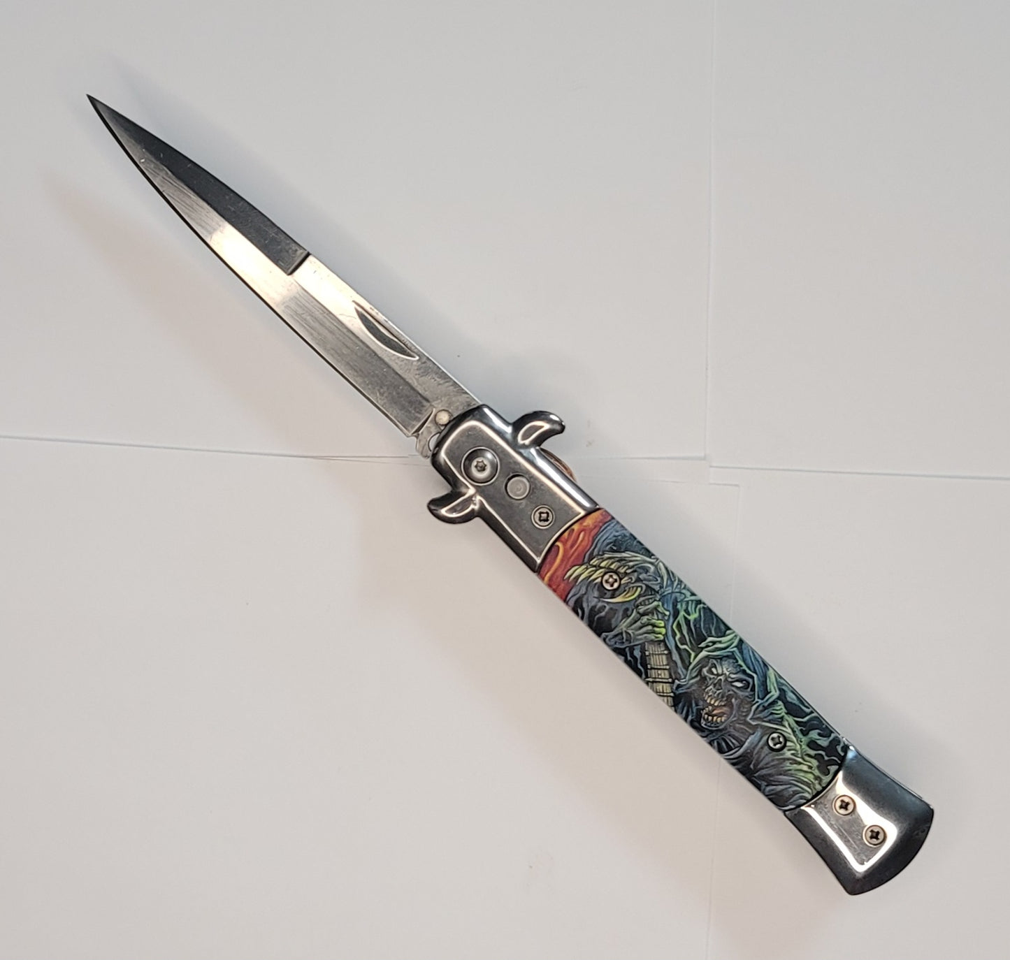 5" Stainless Steel Push Button Automatic Switchblade Folding Pocket Knife Reaper with Guitar