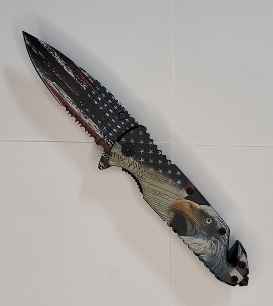 4.75" Drop Point Rescue Folding Pocket Knife - We the American People Bald Eagle