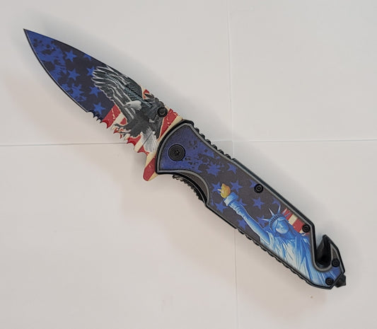 4.75" Drop Point Rescue Folding Pocket Knife - Statue of American Liberty