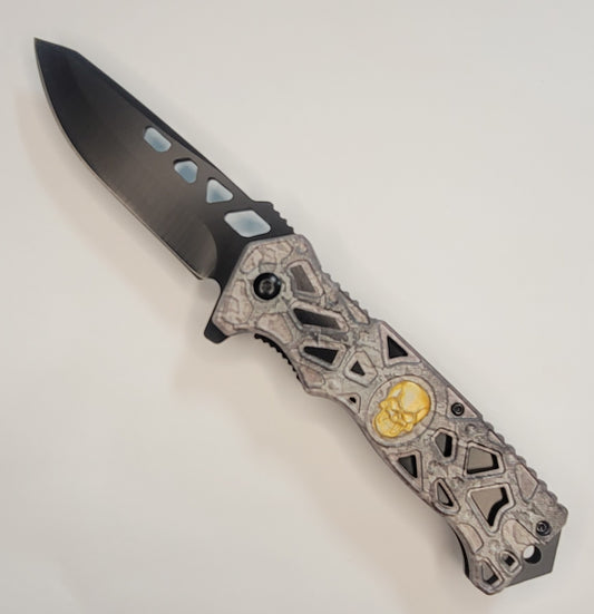 4.75" Skull Folding Pocket Knife - Grey