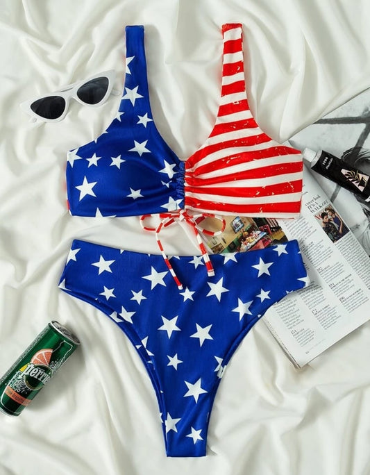 American Flag Ribbed Swimsuit Medium