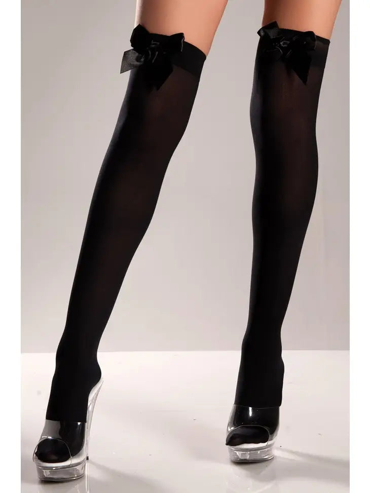 Black Opaque Thigh Highs With Bow 519B