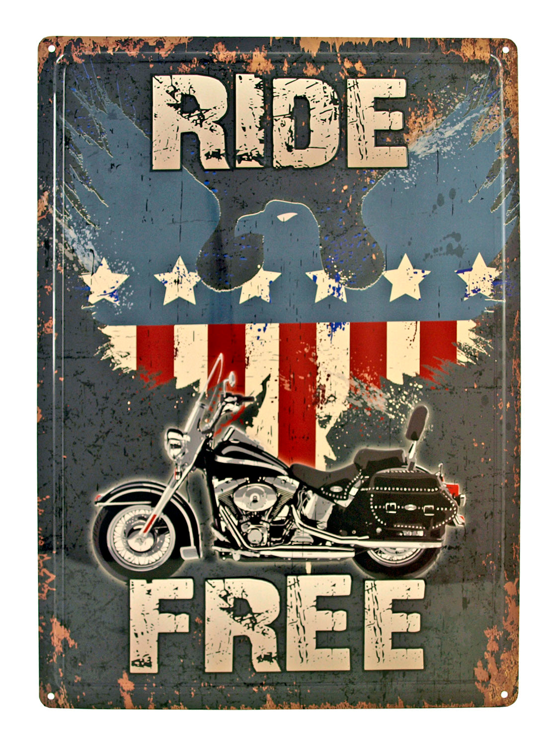 Ride Free Motorcycle Cruiser American Eagle Tin 12x17